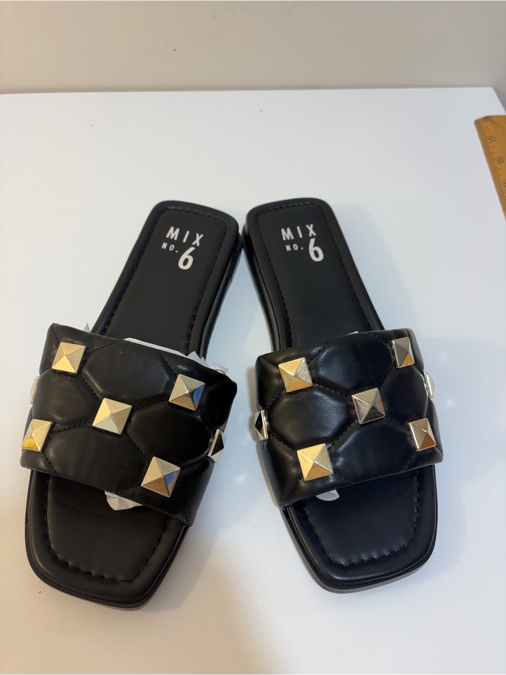Mix No. 6 Black Quilted Slide Sandals with silver Studs